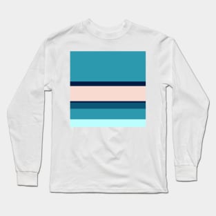 A singular compound of Oxford Blue, Blue Sapphire, Christmas Blue, Pale Cyan and Champagne Pink stripes. Long Sleeve T-Shirt